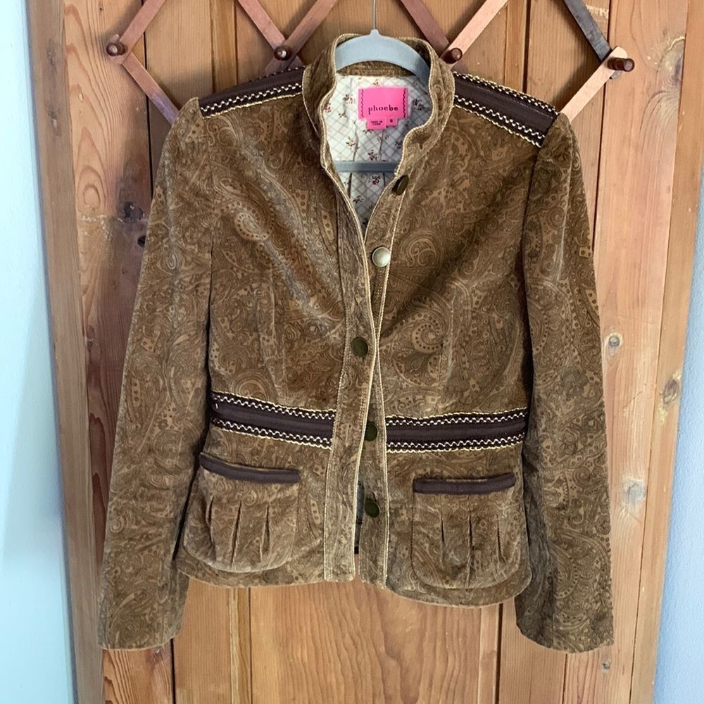 Phoebe brown gabardine paisley print short jacket